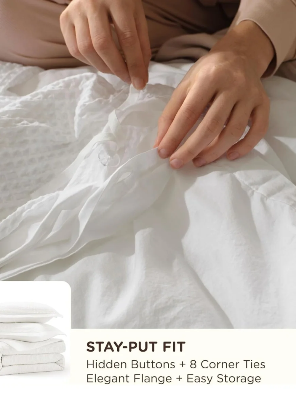 King Size White Waffle-Texture Duvet Cover 3 Pcs Set New